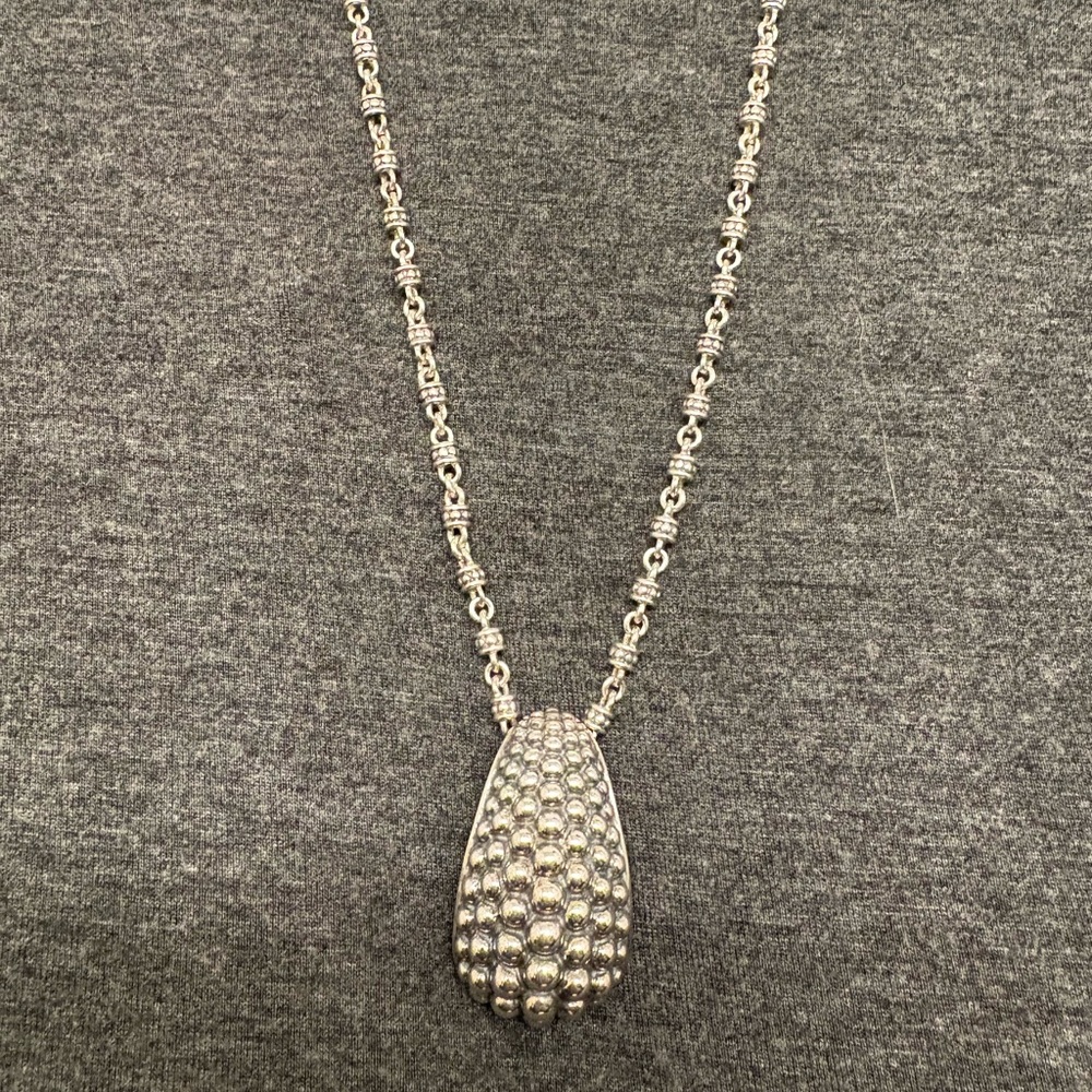 Michael Dawkins 925 Sterling Silver Pebbled Caviar Beaded Pendant Necklace